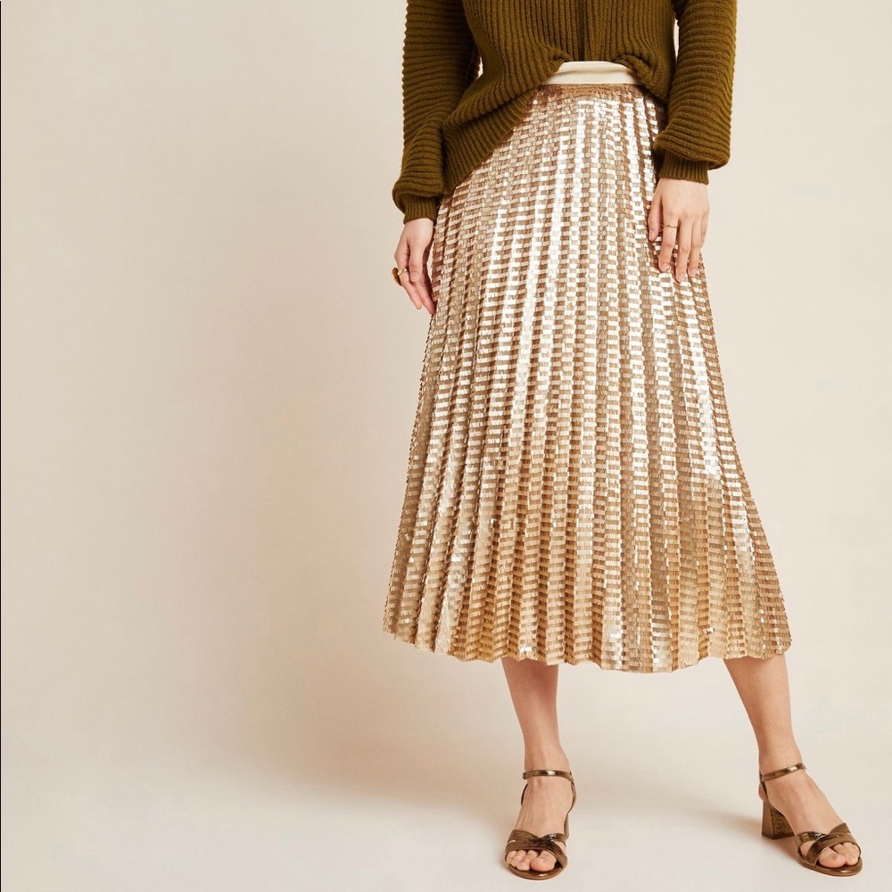 Anthropologie Natalia Sequined Midi Skirt